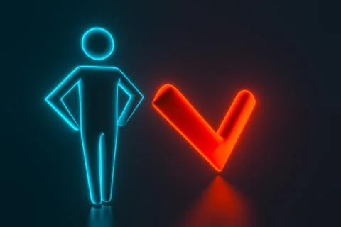 The 3d man next to the check mark. 3d rendering Stock Illustration