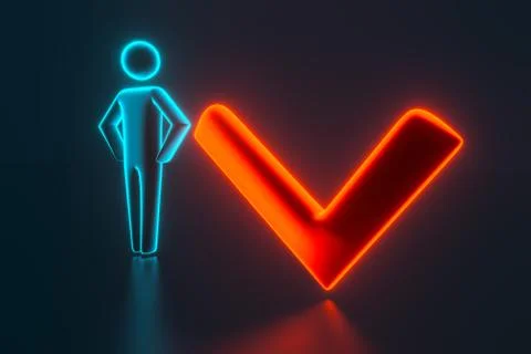 The 3d man next to the check mark. 3d rendering Stock Illustration