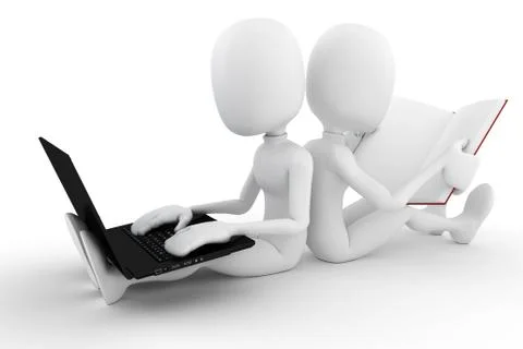 3d man old vs new technology Illustrazione stock