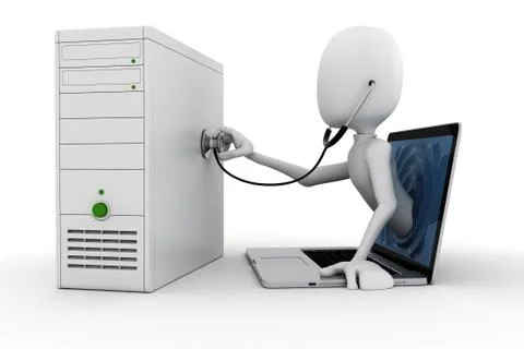 3d man online support and maintenance, isolated on white background Stock Illustration