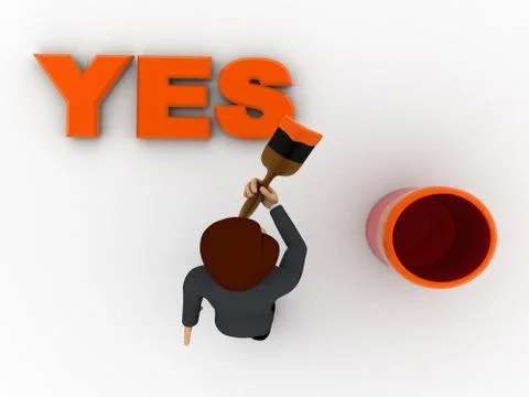 3d man paint yes text with orange color concept Stock Illustration