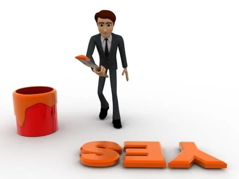 3d man paint yes text with orange color concept Stock Illustration