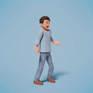 3d man panicked while holding his head with both hands with blue background 스톡 사진