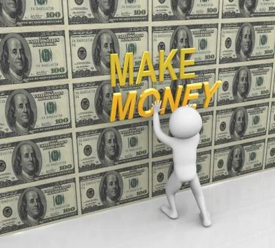 3d man pasting make money text Stock Illustration