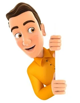 3d man peeping over blank wall Stock Illustration