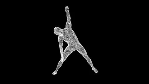 3D man performs stretching on black background. Sports and Competitions conce Stock Illustration