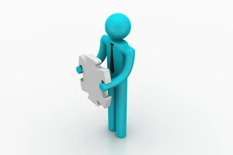 3d man with a piece of puzzle Free Stock Illustration