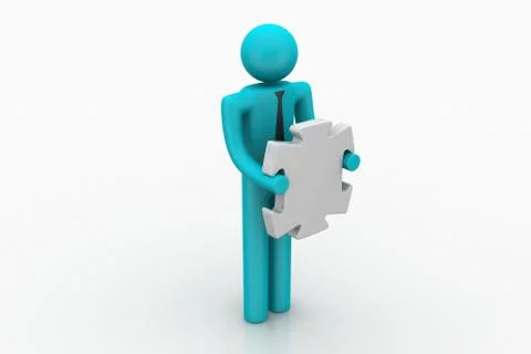 3d man with a piece of puzzle Free Stock Illustration