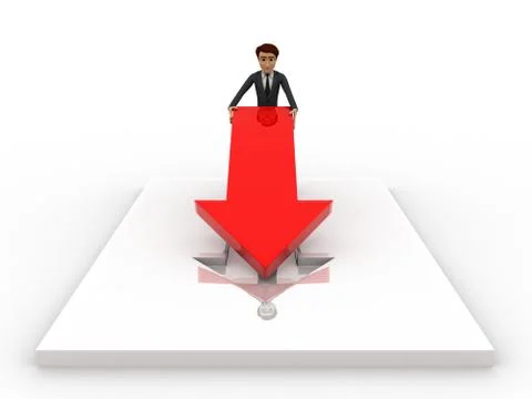 3d man placing and fixing red arrow on  floor concept Stock Illustration