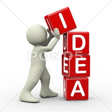 3d man placing idea cubes Stock Illustration