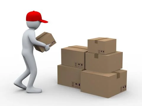 3d man placing parcel boxes Illustrazione stock