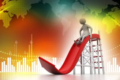 3D man playing on a arrow slide Stock Illustration