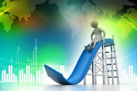 3D man playing on a arrow slide Stock Illustration