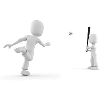 3d man playing baseball, isolated on white Stock Illustration