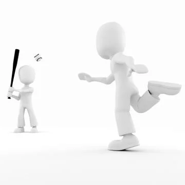 3d man playing baseball, isolated on white 库存插图