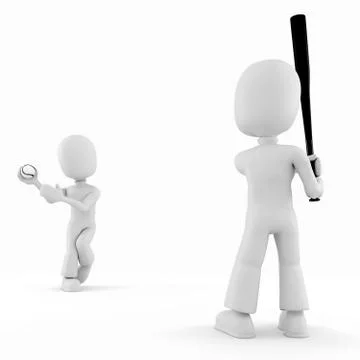 3d man playing baseball, isolated on white Stock Illustration