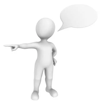 3d man pointing a finger aside with speech bubble. 3d illustration Stockillustratie