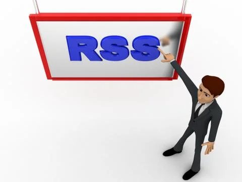 3d man pointing fingure at RSS board concept Stock Illustration