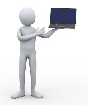 3d man pointing to laptop Stock Illustration