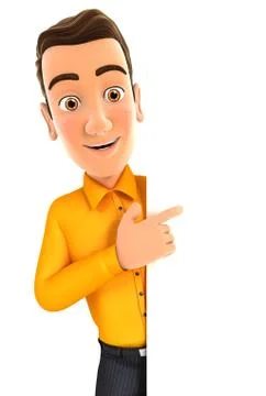 3d man pointing to right blank wall Stock Illustration
