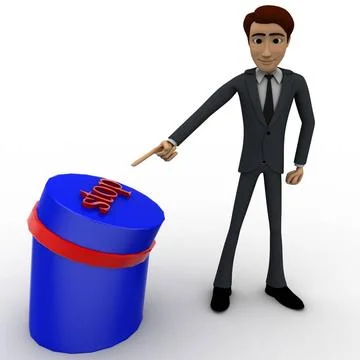 3d man pointing at stop button concept 3d man pointing at stop button conc... Stock Photos