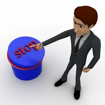 3d man pointing at stop button concept 3d man pointing at stop button conc... Stock Photos