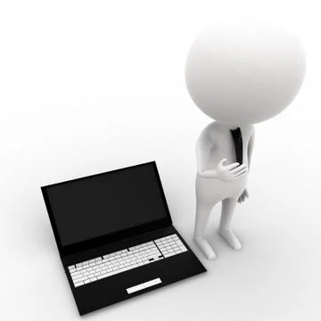 3d man presenting / explaining with the help of laptop concept Stock Illustration