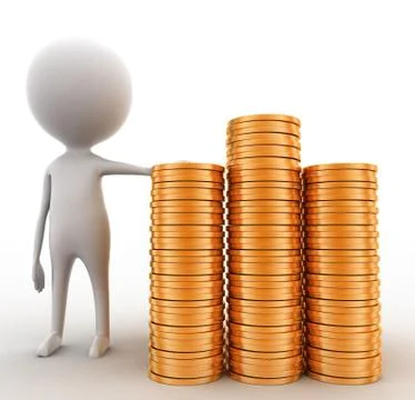 3d man presenting gold coin concept Stock Illustration