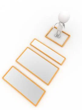 3d man presenting golden simple flow chart Stock Illustration