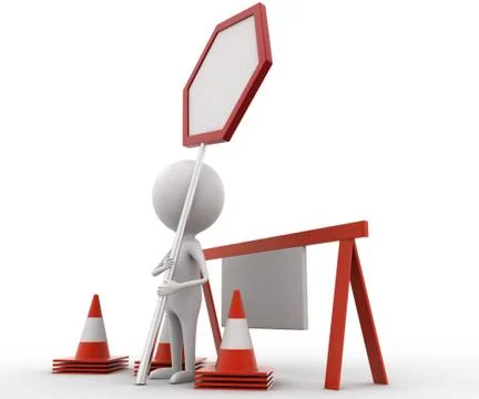 3d man presenting stop barrier / under construction concept Stock Illustration