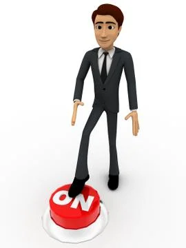 3d man press on button concept Stock Illustration