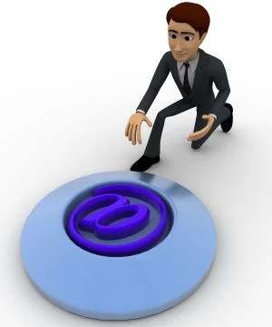 3d man press button with email icon concept Stock Illustration