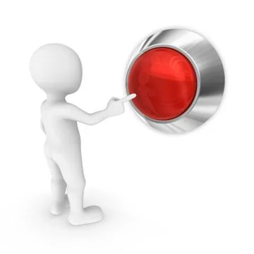 3d man presses the blank red button. Stock Illustration