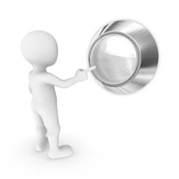 3d man presses the blank white button. Stock Illustration
