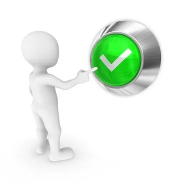 3d man presses the button with positive symbol. Stock Illustration