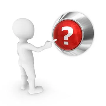 3d man presses the button with question mark. Stock Illustration