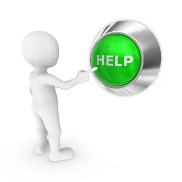3d man presses the help button. Stock Illustration
