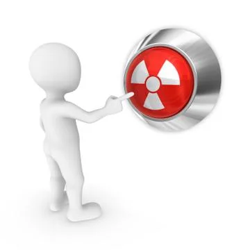3d man presses the nuclear attack button. Risk concept. Stock Illustration