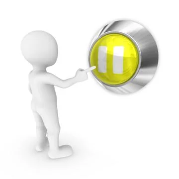 3d man presses the pause button. Stock Illustration