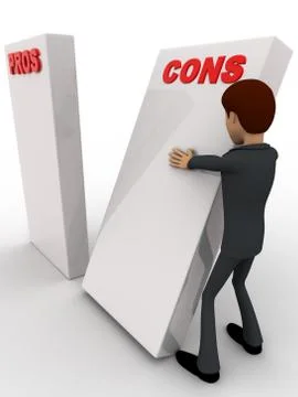 3d man with prons and cons sign board concept Illustrazione stock