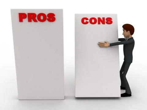 3d man with prons and cons sign board concept Stock Illustration