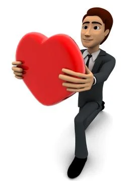 3d man proposing with heart concept Illustrazione stock