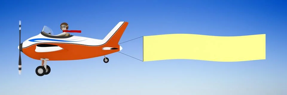 3d man pulling banner with plane Stock Illustration