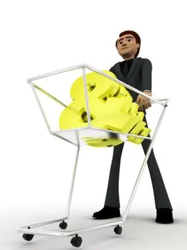 3d man pulling dollar symbol in cart concept Stock Illustration