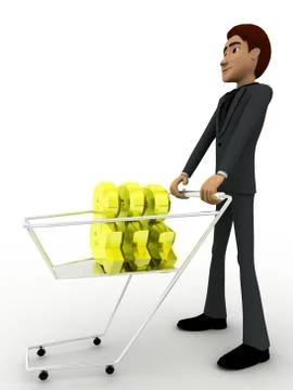 3d man pulling dollar symbol in cart concept Stock Illustration