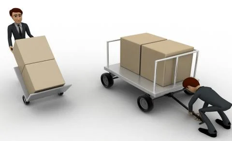 3d man pulling trolly loaded with boxes concept Stock Illustration