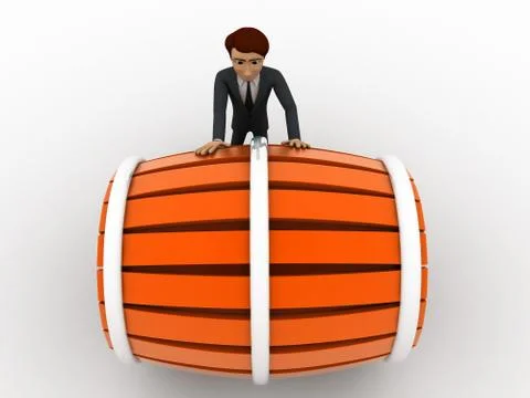 3d man pushing and rolling big barrel concept Stock Illustration