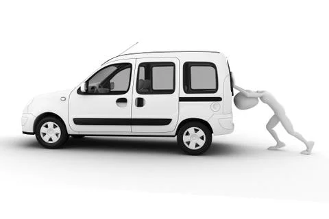 3d man pushing a broken car Stock Illustration