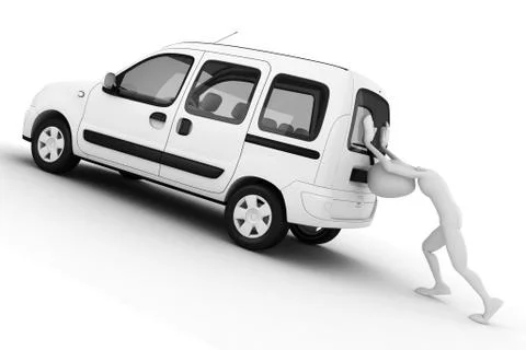 3d man pushing a broken car Stock Illustration