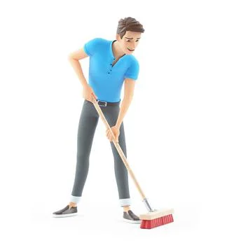 3d man pushing a broom Stock Illustration